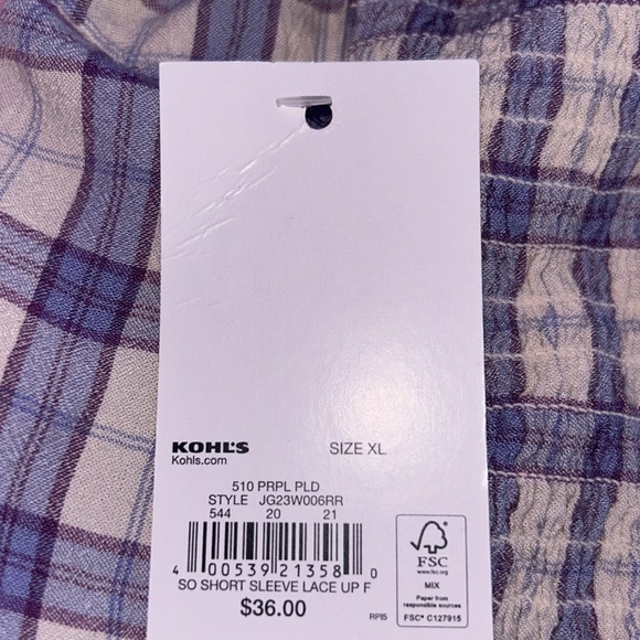 Purple & cream plaid off the shoulder crop top - Picture 5 of 5